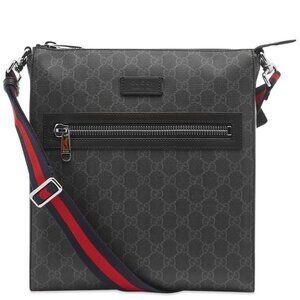 Authentic Gucci GG Supreme Large Crossbody Bag Messenger Web Canvas Black Mens